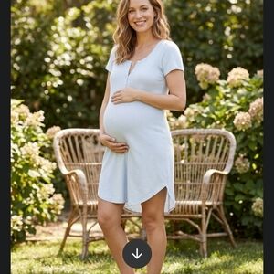 HATCH Collection Maternity Pointelle Henley Tunic Gray